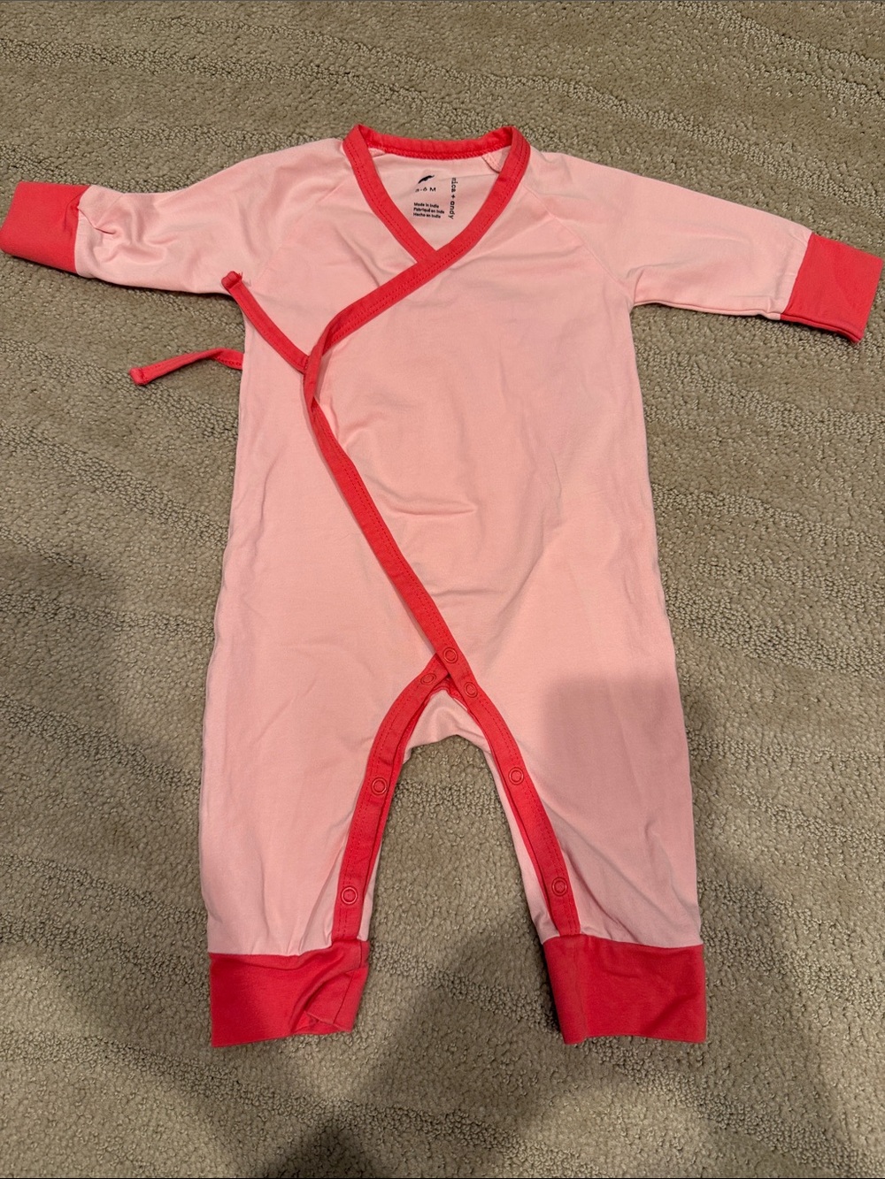 Pink Baby Wrap One-Piece with Red Trim